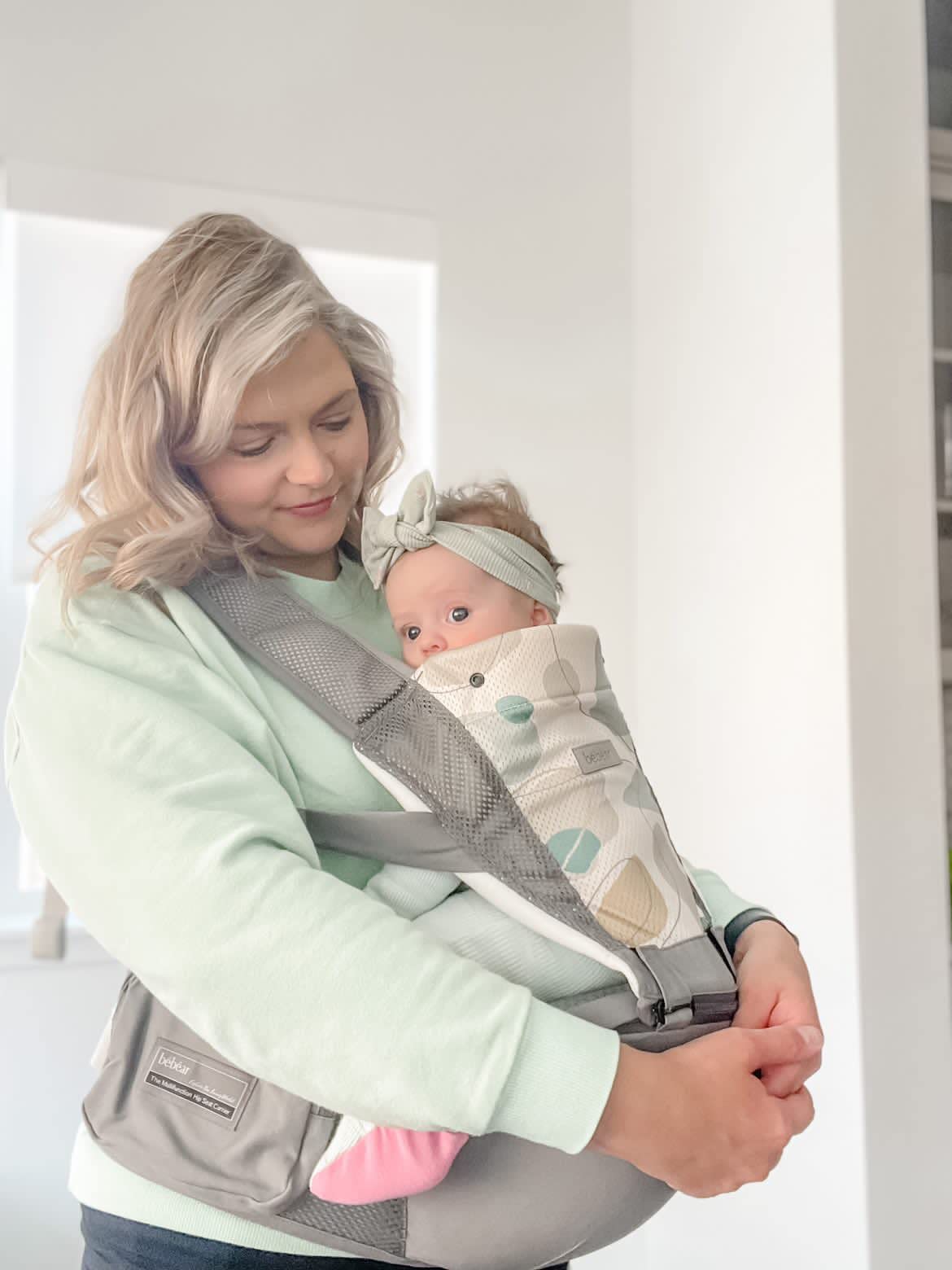 Bebamour Baby Carrier Newborn to Toddler Baby Carrier Hipseat 0-36Months with Head Hood, 3 PCS Teething Pads, Waist Extender, Grey