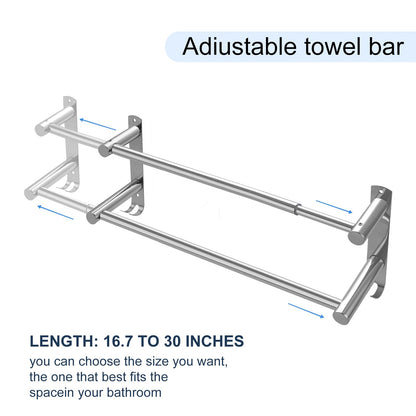 zmnklry Double Towel Bar, Stainless Steel Adjustable 16 to 28In Double Towel Racks for Bathroom, Double Bath Towel Bar,Applicable to Bathrooms and Kitchens