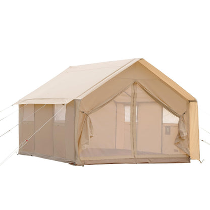 WaldZimmer Cotton Canvas Wall Tent with Rain Canopy Waterproof Outdoor Tent for Hunting Family 4 Season Camping Tents Heavy Duty Steel Frame&PVC Floor, Beige