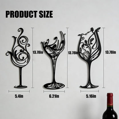 TYFYO 3 Pcs Wine Wall Art Decor - Black Metal Wine Signs Set of 3, Modern Industrial Bar Decor for Dining Room, Kitchen, and Entertaining Spaces - Unique Drinker Gift for Men and Women