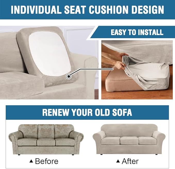 H.VERSAILTEX Modern Velvet Plush 4 Piece High Stretch Sofa Slipcover Furniture