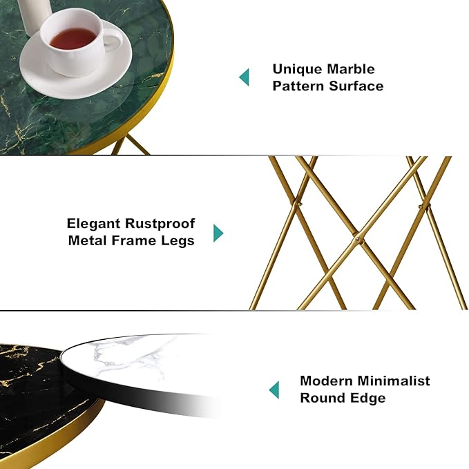 HLR Modern Round Side Table Set of 2, End Table