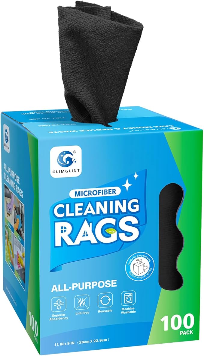 GLIMGLINT Black Microfiber Cleaning Cloth, 100 Pack Cleaning Rags, Ultra