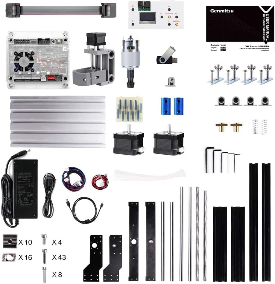 Genmitsu CNC 3018-PRO Router Kit GRBL Control 3 Axis Plastic Acrylic PCB PVC Wood Carving Milling Engraving Machine with Offline Controller, XYZ Working Area 300 x 180 x 45mm
