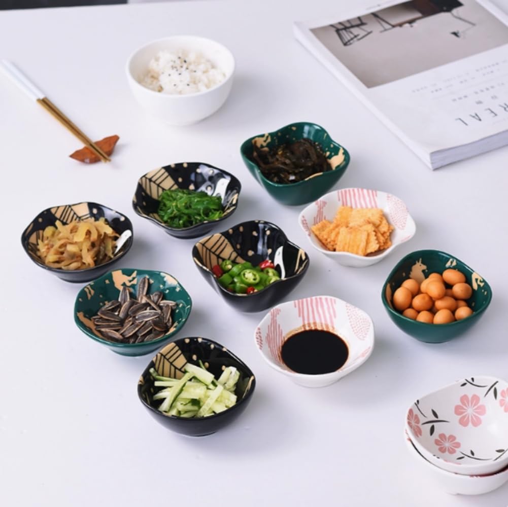 yaocoral 4 Pack 3 oz Cute Japanese Sakura Soy Sauce Dish Small Dipping Sauce Bowls Ceramic Sushi Dipping Bowls for Sushi,Side Dish,Ketchup,Dips,Condiment,Snack,BBQ Party