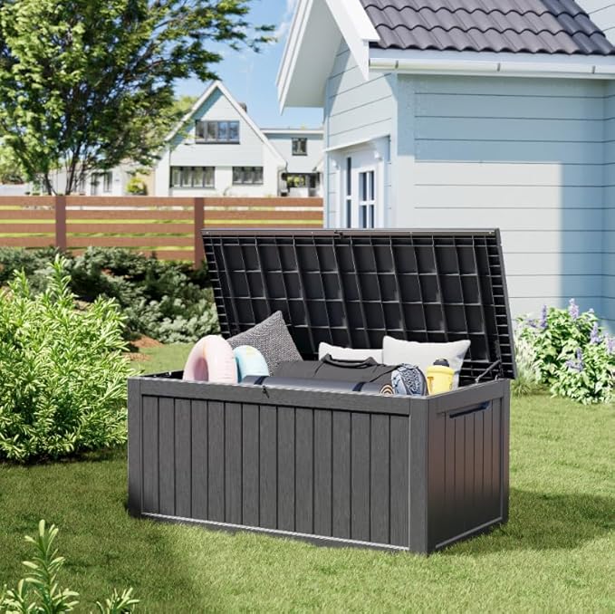 Outdoor Storage Box, Resin Deck Boxes Indoor and outdoor, Waterproof Storage Box Lockable Lid (Black,270 Gallon)