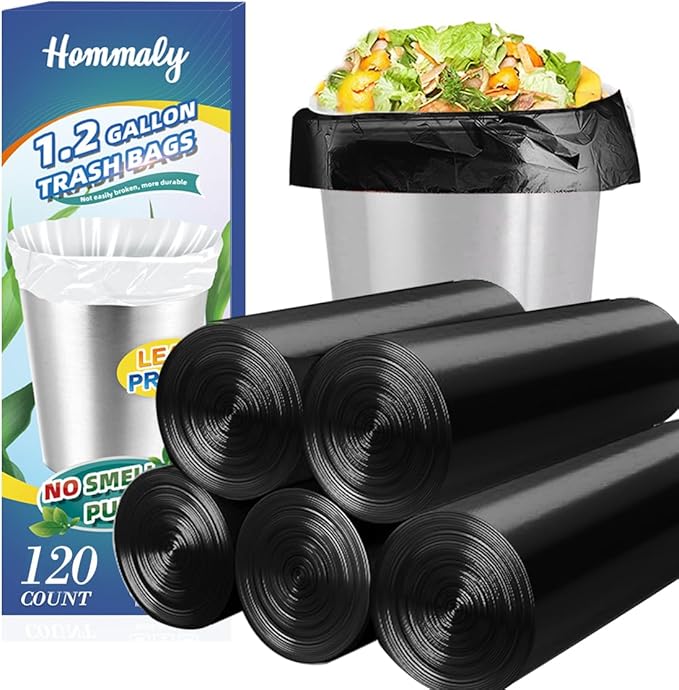 1.2 Gallon120 pcs Small Black Trash Bags, Strong 1 Gallon 1.2 Gallon 1.3 Gallon