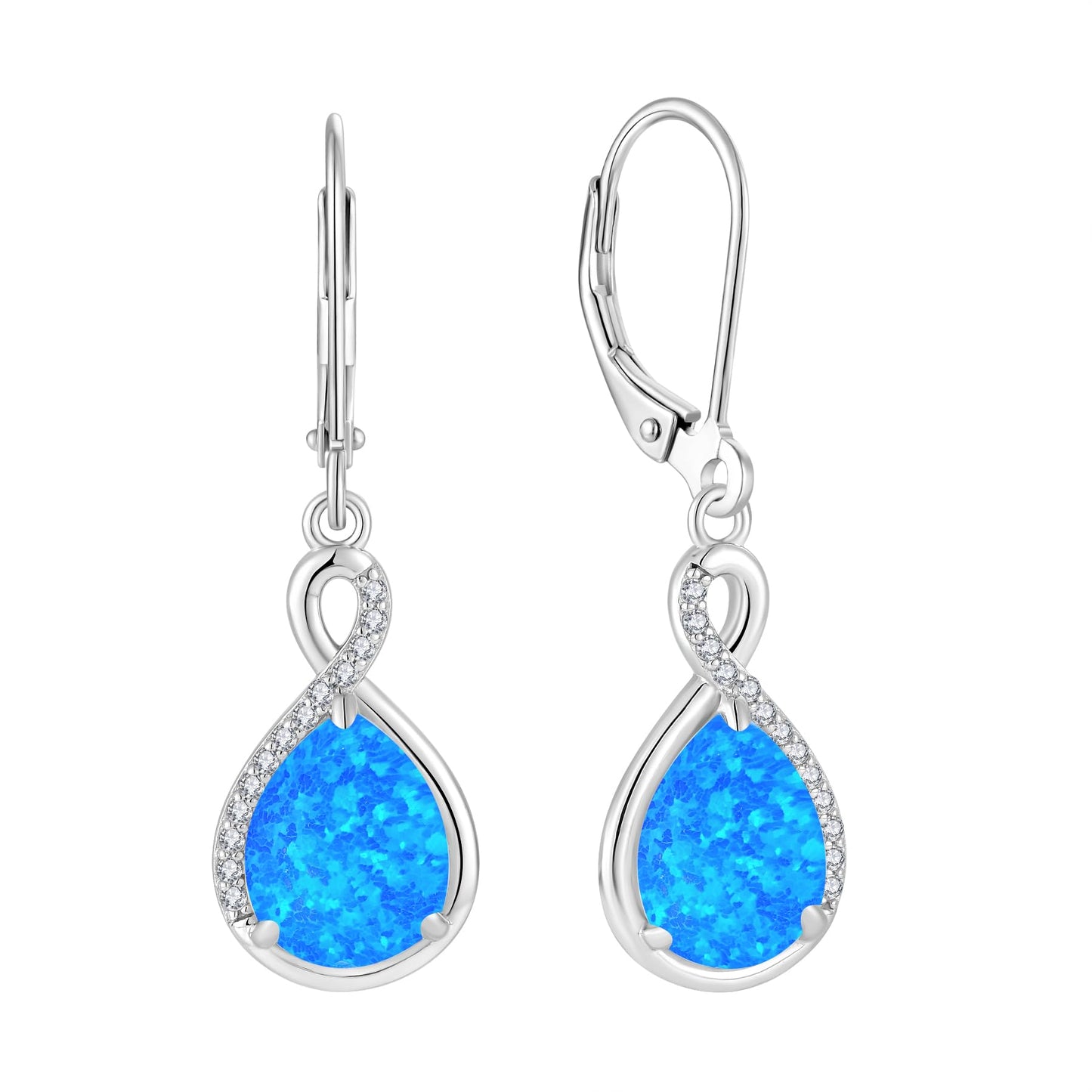FYNSBLE Blue Opal Earrings for Women Sterling Silver Infinity Opal Dangle Drop Leverback Earrings Hypoallergenic Jewelry for Women