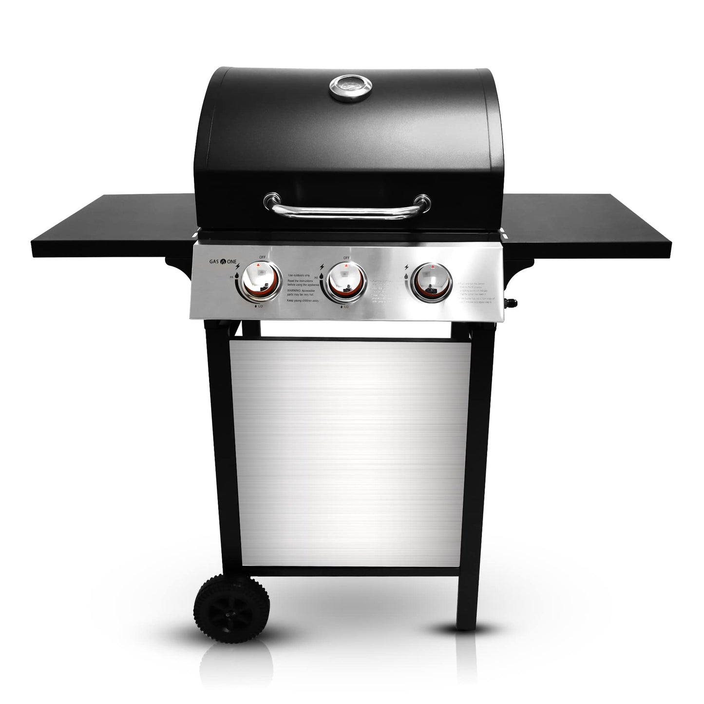 GasOne GP-1030S One 3 Burner Stainless Steel– Outdoor Cabinet Style with Wheels-High-Temperature & Cuisinart CGS-W13 Wooden Handle Tool Set, Black, Deluxe Pizza Grilling Pack (13-Piece)
