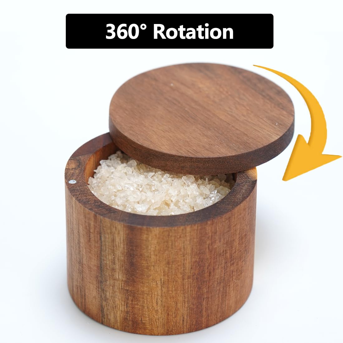 Phininia Acacia Salt Cellar, Wood Salt Box With Swivel Cover, Spice Keeper, Wood Jar For Kitchen, Perfect For Keeping Table Salt, Gourmet Salts, Herbs or Favorite Seasonings