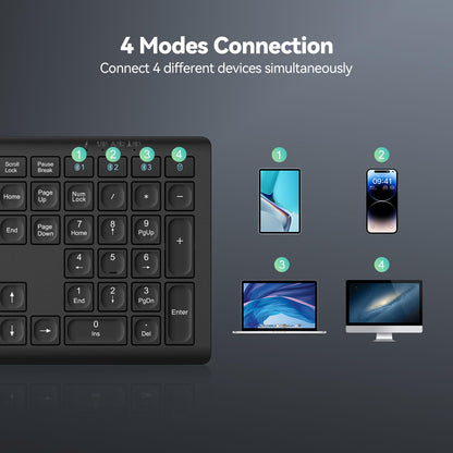 TECKNET Wireless Keyboard, Rechargeable 2.4GHz USB Bluetooth Keyboard for 4 Multi Devices, Ultra Slim Full Size UK Layout Keyboards for Computer, Laptop, Tablet, Desktop, Phone (Dark Black)