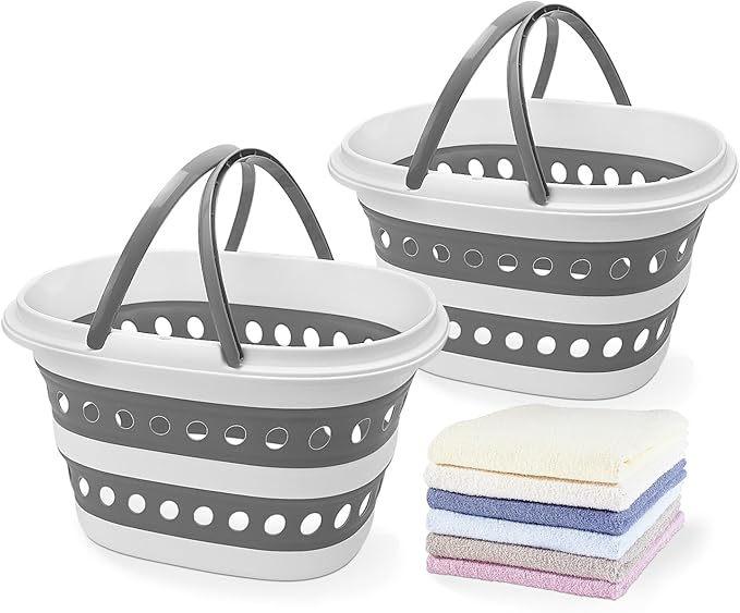 2 Pack Compact Collapsible Laundry Basket, Small Size Pop-Up Hamper Perfect