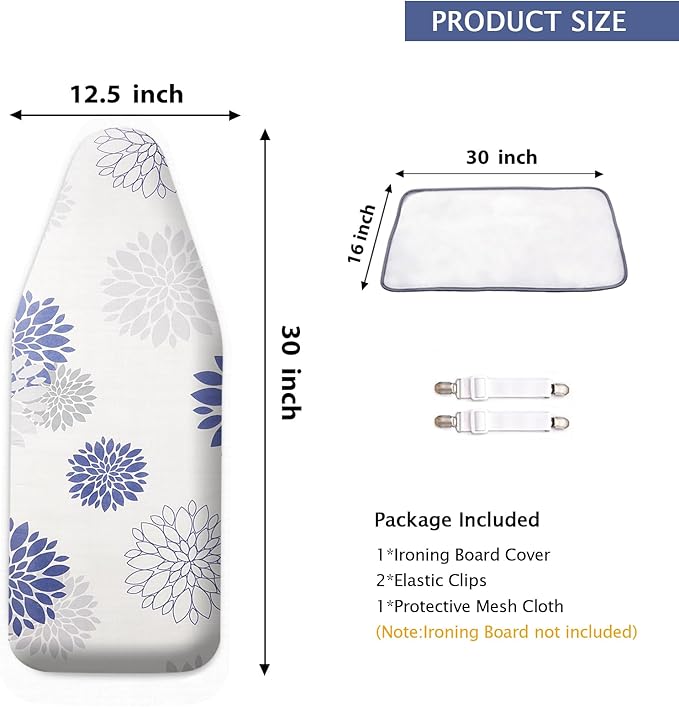 SheeChung 12.5"x32" Small Ironing Board Cover and Pad, Fits Mini Table Top