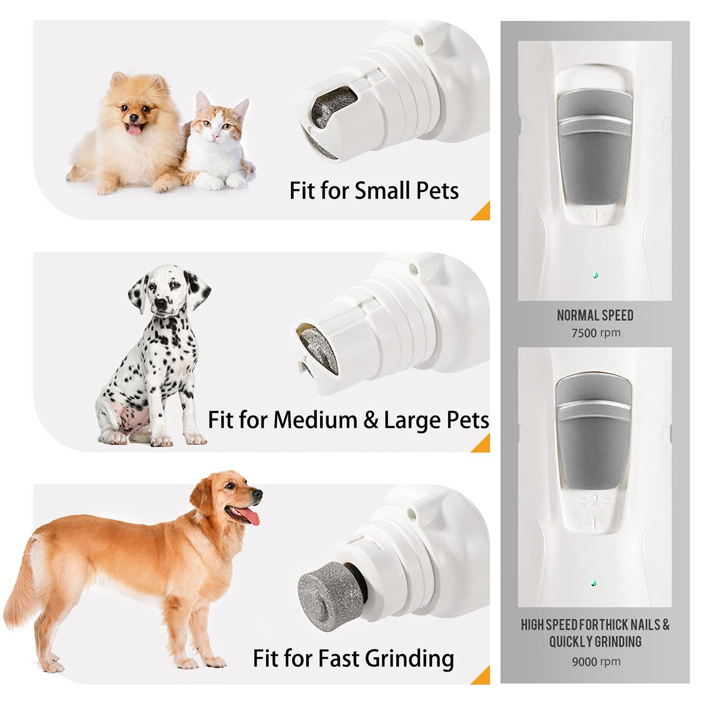 Pet Nail Grinder with LED Light & 2 Grinding Heads, 2-Speed Low Noise & More Powerful Dog Nail Grinder, Pet Nail Trimmer File, Painless Paw Claw Care, Quiet Toenail Grooming Tool for L/M/S Dogs/Cats