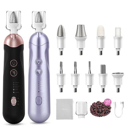 Professional Manicure Pedicure Kit, 9 in 1 Cordless Nail Drill with 100 pcs Nail Drill Bits Sanding Bands, Nail Grinder for Human, 5 Speeds, Nail Dremel Kit for Home and Salon Use