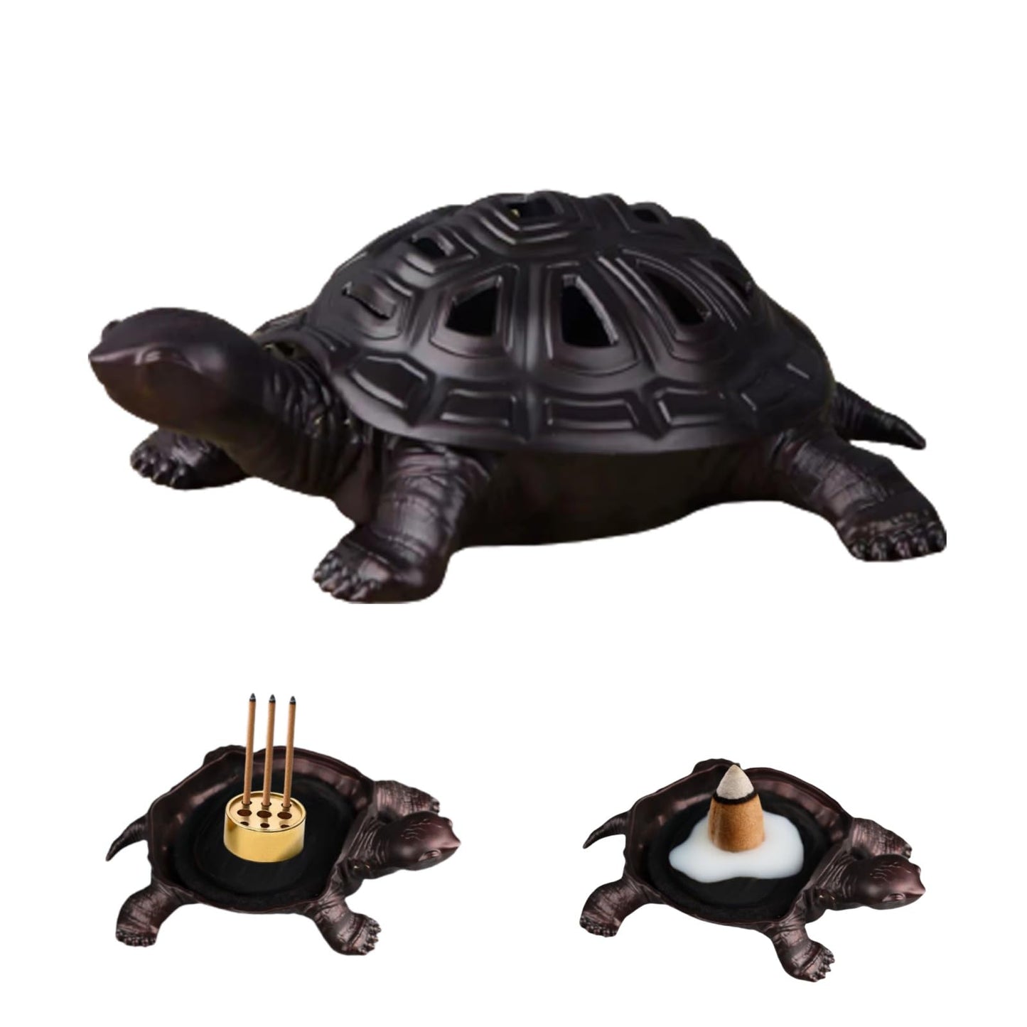 Incense Burner, Incense Holder with Incense Stick Holder, Vintage Censer Metal Turtle Ash Catcher, use for Stick or Coil Incense, Sage Cones and Frankincense