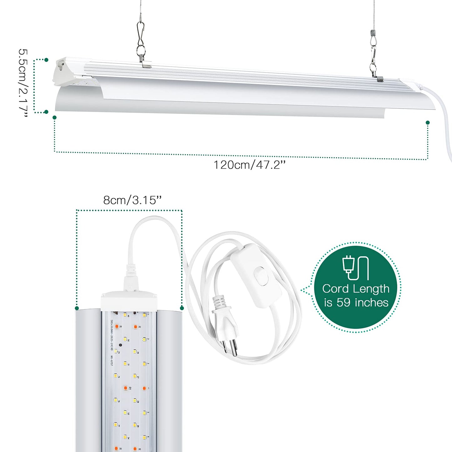SZHLUX LED Grow Light 4ft 140W (2×70W) Full Spectrum 660nm 730 IR Included LED Plant Light for Indoor Plants, Super Bright Linkable Hanging Grow Light Sunlight Replacement Strip with Reflector