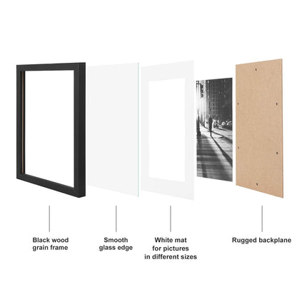 SONGMICS Picture Frames with 7 Mats, Set of 7 Collage Photo Frames, One 11x14, Two 8x10, Four 6x8 Frames, Hanging or Table Display, Glass, Black URPF37BK