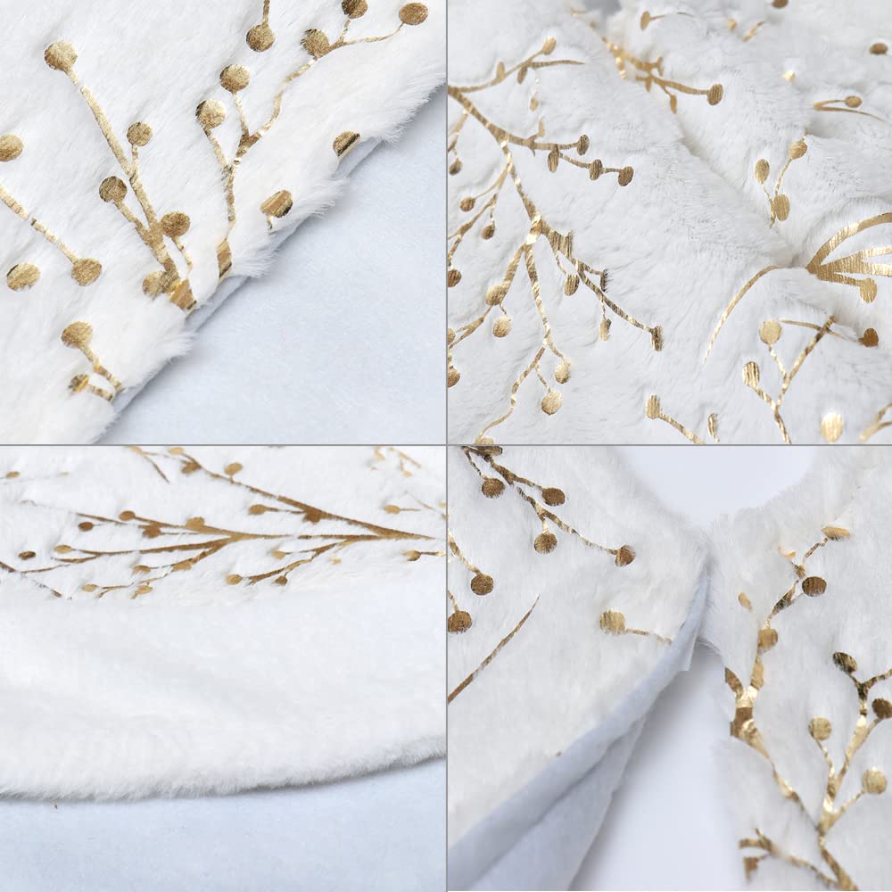 S-DEAL Christmas Tree Skirt with Golden Berries, 24Inches Faux Fur Plush Tree Skirt for Holiday Home Decor Xmas