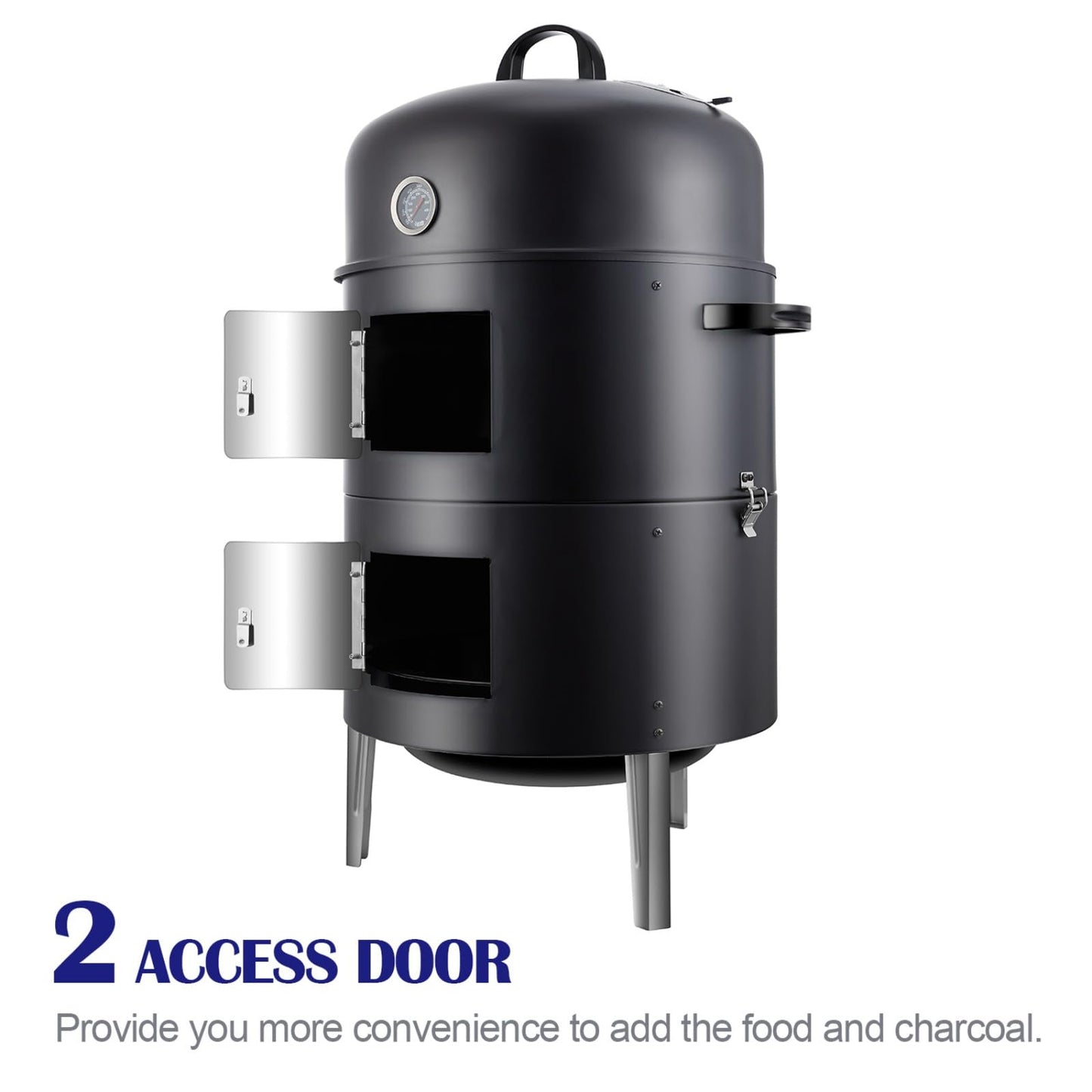 SUNLIFER Charcoal BBQ Grill, Heavy Duty 3-in-1 Barbecue Smoker Grill for Garden Camping Outdoor Cooking and Grilling 89x56x43CM