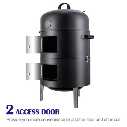 SUNLIFER Charcoal BBQ Grill, Heavy Duty 3-in-1 Barbecue Smoker Grill for Garden Camping Outdoor Cooking and Grilling 89x56x43CM