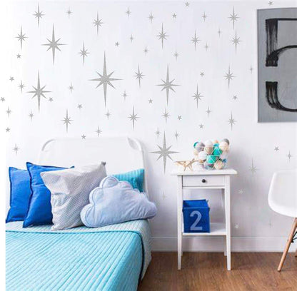 Retro Starburst Wall Decals Star Wall Stickers Atomic Star Walls Decals Geometric Walls Decor Modern Nursery Decor Peel and Stick Stars(116pcs)