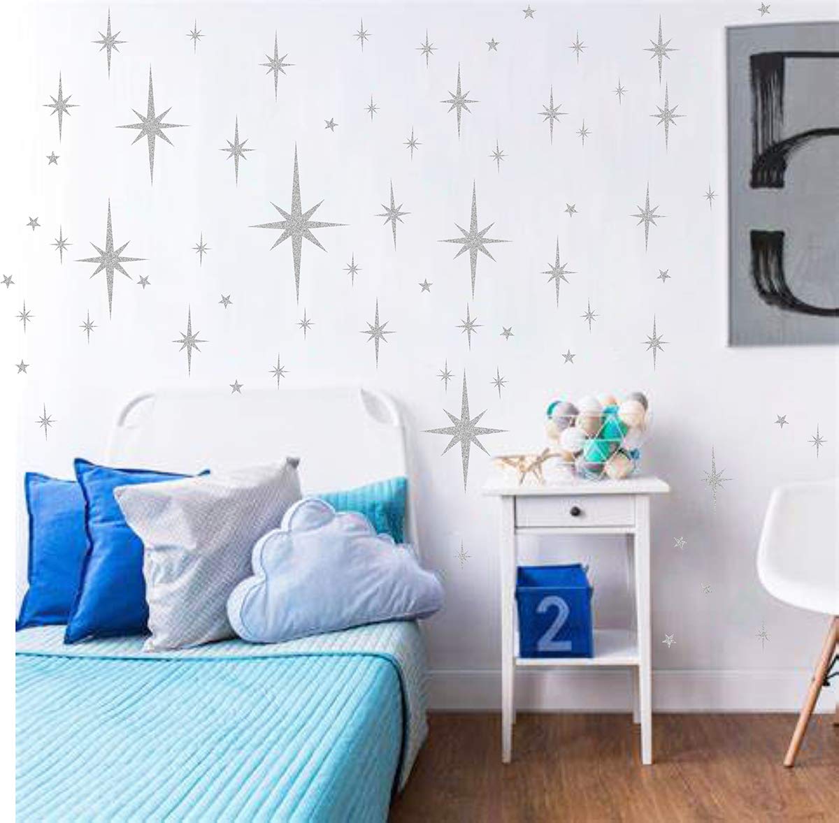 Retro Starburst Wall Decals Star Wall Stickers Atomic Star Walls Decals Geometric Walls Decor Modern Nursery Decor Peel and Stick Stars(116pcs)