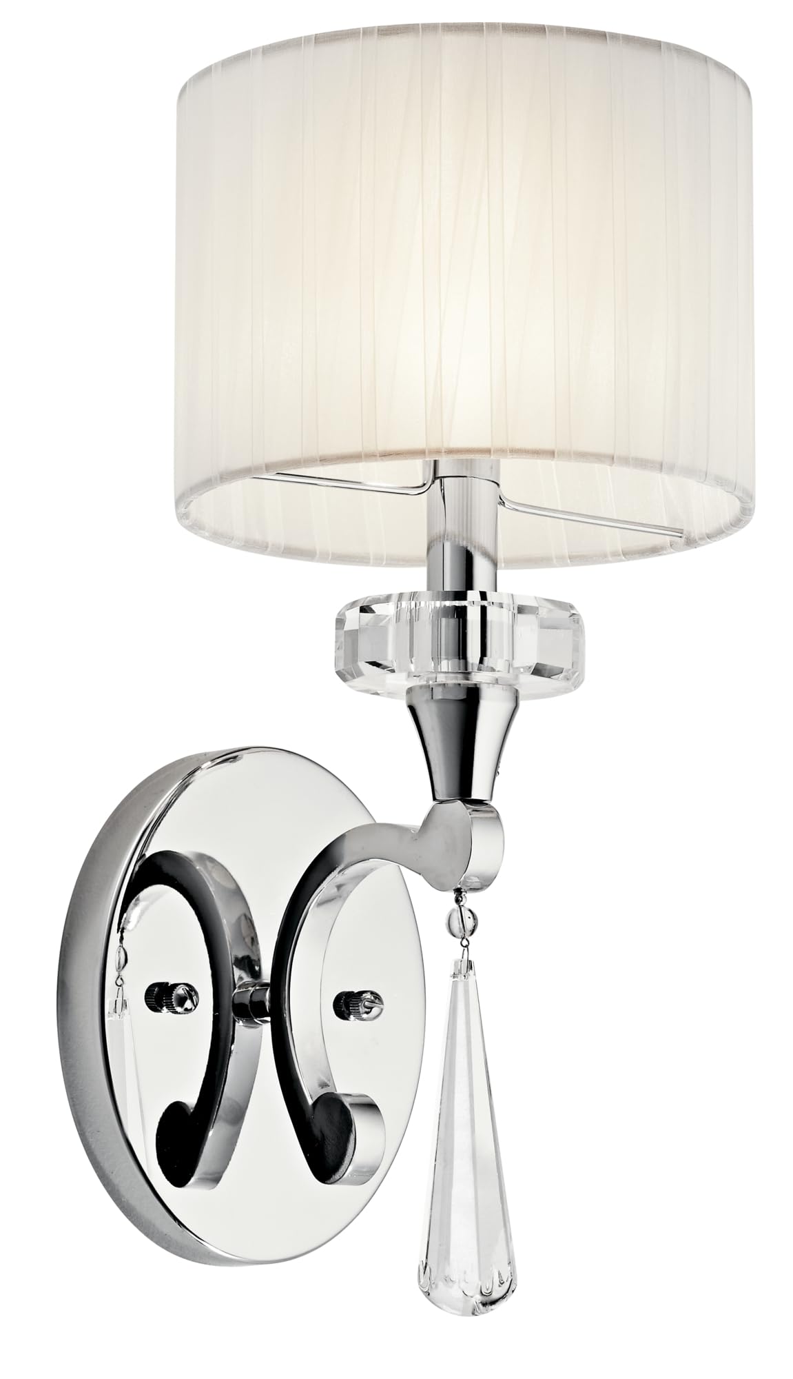 Kichler Parker Point 16.25"" Wall Sconce in Chrome, 1-Light Wall Mount Light with Optical Crystal Accents and Organza Fabric, ("16.25" H x 6.75" W), 42634CH