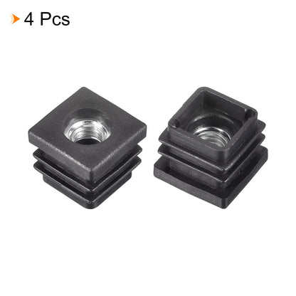 uxcell 4Pcs Inserts for Tubes with M8 Thread, for 0.79"x0.79" OD Square Tube, Square Black Plastic Plug Caster Insert Chair End Caps Furniture Leg Plug