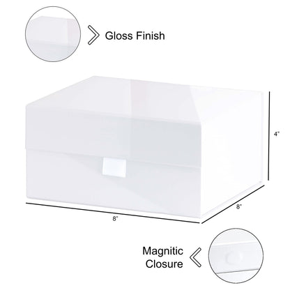 Purple Q Crafts 5 Pack White Hard Gift Box With Magnetic Closure Lid 8"x8"x4" Square Favor Boxes With White Glossy Finish (5 BOXES)
