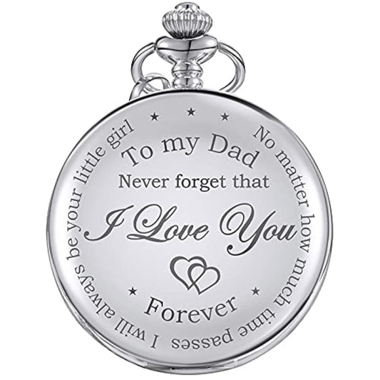 Dad Gift from Daughter to Father Engraved Pocket Watch - No Matter How Much Time Passes, I Will Always Be Your Little Girl (Silver)