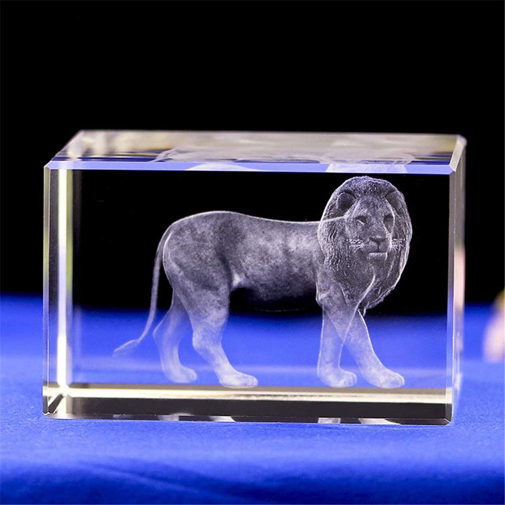Uterstyle Crystal Lion Statue,3D Laser Etched Crystal Lion Figurine Art,Crystal Glass Cube Engraving for Home Decoration Birthday,Lion Ornaments Gifts (50 * 50 * 80mm)