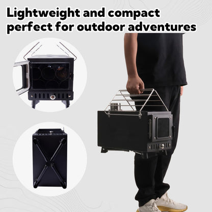 Huskfirm Wood Burning Stove,Tent Stove for Heating,Folding Portable Wood Stove for Tent,Cooking,Courtyard,Camping Stove include Chimney Pipes and Spark Arrestor, Black-LOGO