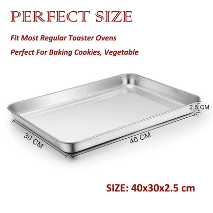 HaWare Baking Tray Set of 2, Stainless Steel Oven Tray– Large Cookie Sheet Pan for Baking Cooking Serving - 40 x 30 x 2.5 cm, Healthy & Non Toxic, Easy Clean & Dishwasher Safe