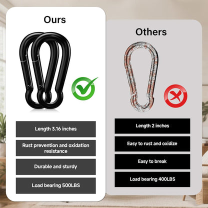 Locking Carabiner Clip 2 Pack, Heavy Duty 500lbs Capacity, Carbon Steel Quick Link Clip for Climbing, Camping, Hiking Equipment
