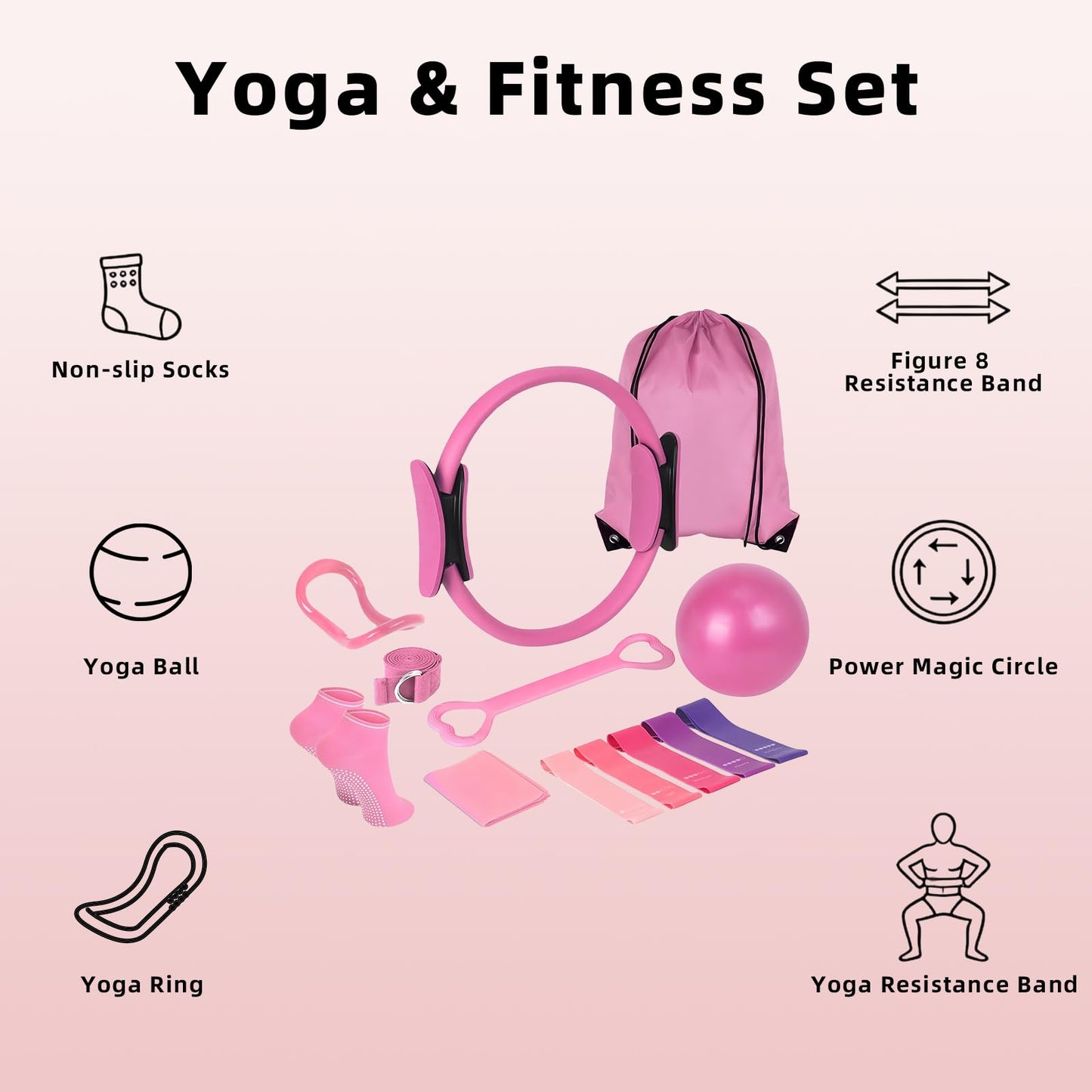 Bxiadbzl Pilates Ring and Ball Set for Women, Pilates Equipment Kit for Home Workouts with Resistance Bands, Mini Yoga Ball, Non-Slip Socks, Toning & Flexibility Training Set