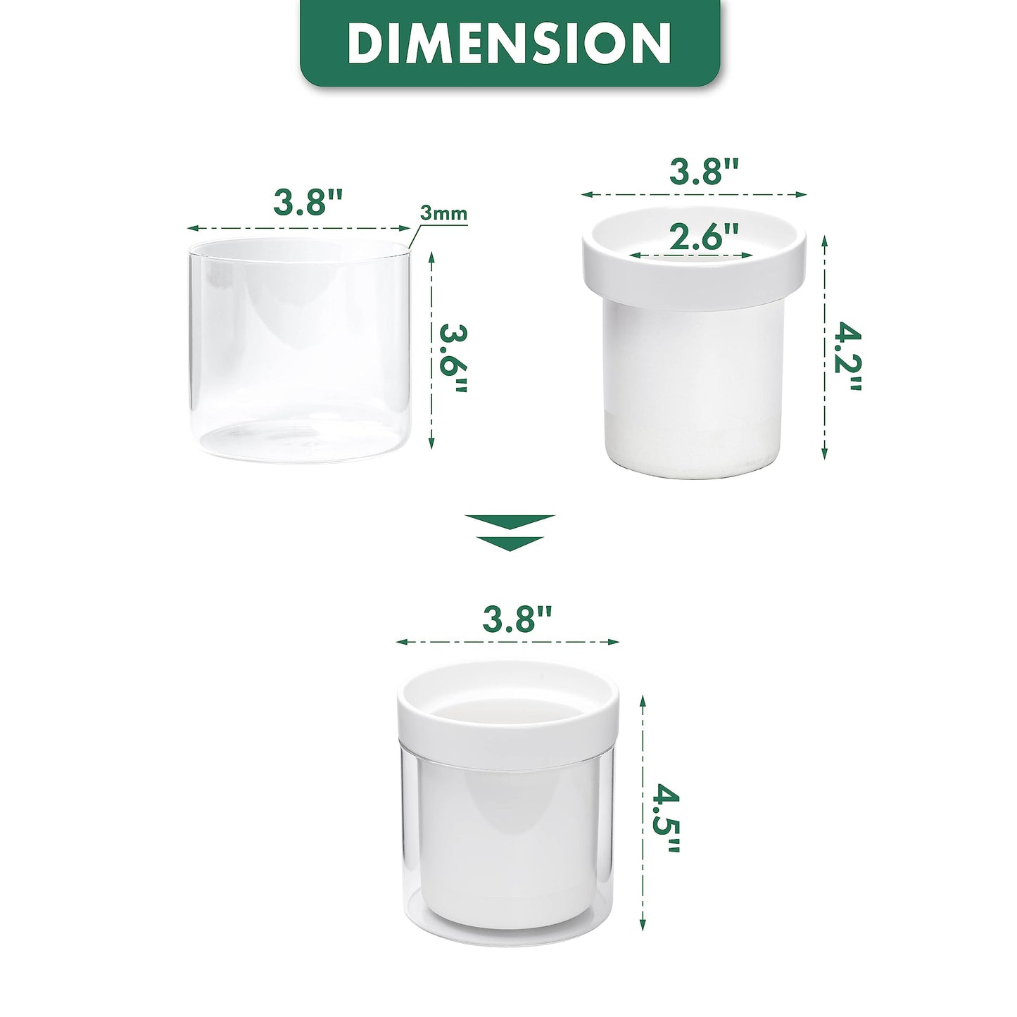 Phoenix Vine 4 Inch Self Watering Planter, White Terracotta Clay Pot with Glass Reservoir for Indoor Plants, Herbs, Flowers, Set of 1, 52-B-E-1