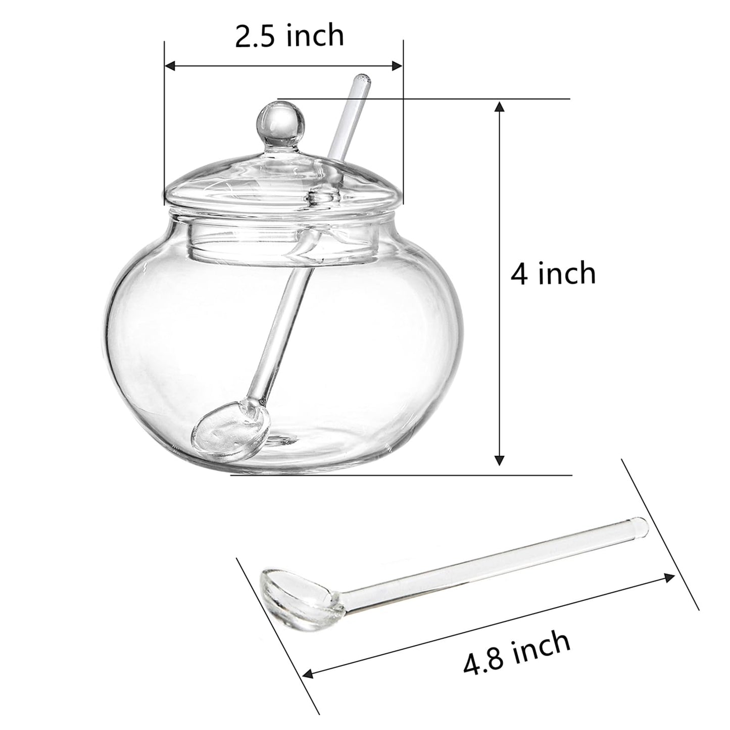 Frcctre Set of 2 Glass Sugar Bowl with Spoon and Lid, 11 Ounces Small Clear Salt Spice Pepper Seasoning Jar Condiment Container for Home Kitchen Coffee Bar
