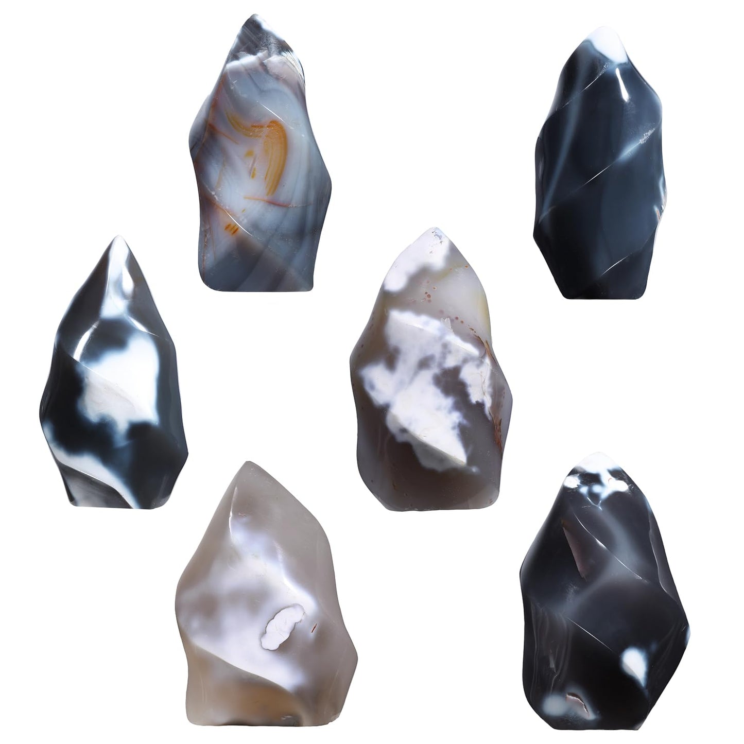 Sportmusies Natural Orca Agate Stone Flame Torch Figurine Home Office Desk Decoration, Reiki Healing Crystal Tower Statue, 3.14-5.62 inches