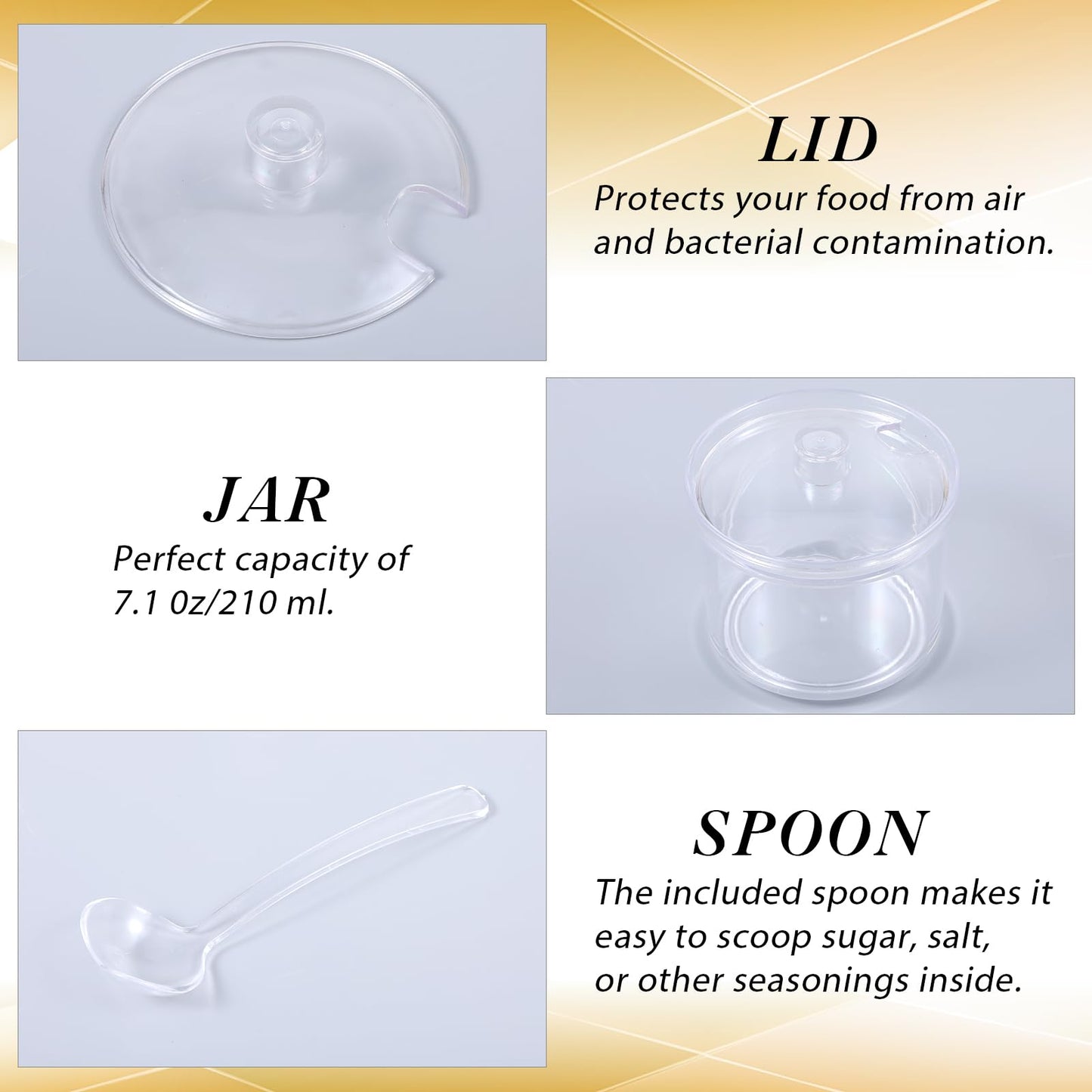Limbeuuu 12 Pieces Acrylic Sugar Containers with Lids and Spoons for Countertop, Clear Sugar Holder Dispenser Salt Bowl for Serving Condiment Candy Coffee Tea Spices (7.1 oz)
