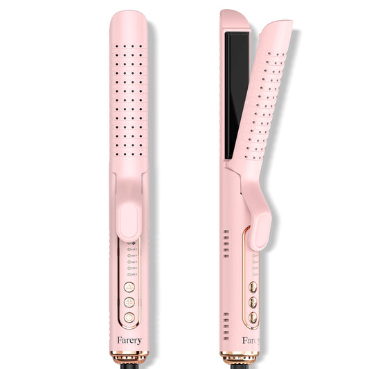 Farery Chill Set Soft-Air Curling Iron: Gentle Soft Air for Quick Styling & Long-Lasting Curls, Lock in Style with Cooling Air Vents, 2-in-1 Hair Straightener & Curler with Upgraded Long Barrel, Pink