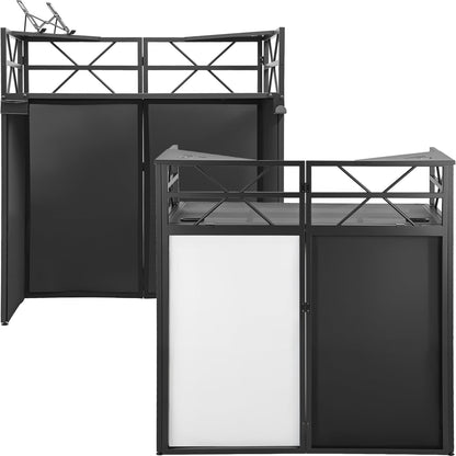 DJ Booth - Adjustable Height (33inch / 37.8inch), Portable DJ Table Stand with Carry Bag, Black & White Blackout Cloth, Foldable DJ Facade Booth for Event, Parties, Festival, Clubs (41.1 x 20.5inch)