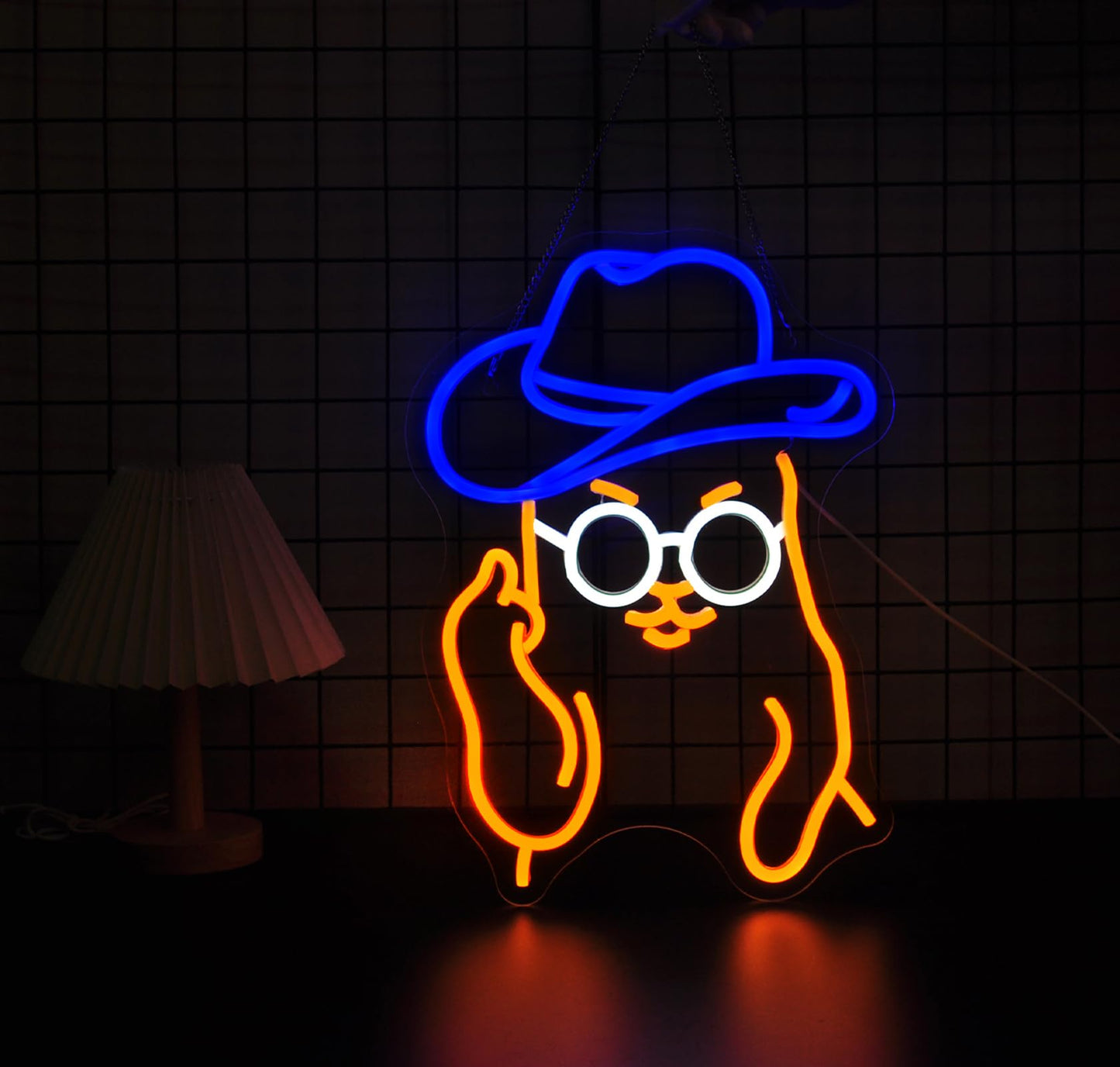 Qetibwk Cat Cowboy Neon Sign for Wall Decor Led Neon Signs Light Up Sign Room Decor Neon Lights Sign USB Powered