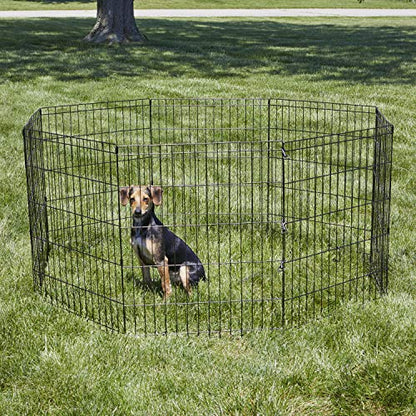 New World Folding Metal Dog Exercise Pen and Pet Playpen with No Door, Includes Grounding Stakes and Provides 1.5 Meters of Play Space, 76 cm Tall, Black E-Coated, B552-30