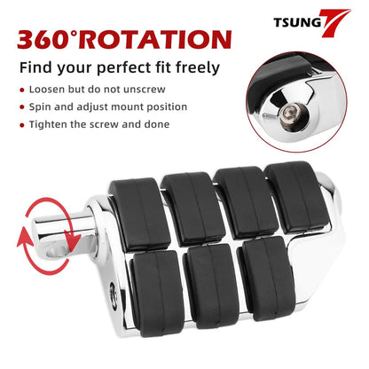 TSUNG Motorcycle Foot Pegs – Male Mount Rider/Passenger Footrests, Wide Higway Foot Rest Pedal Fit for Most V-Twin, Cruiser & Touring Motorcycles (Chrome)