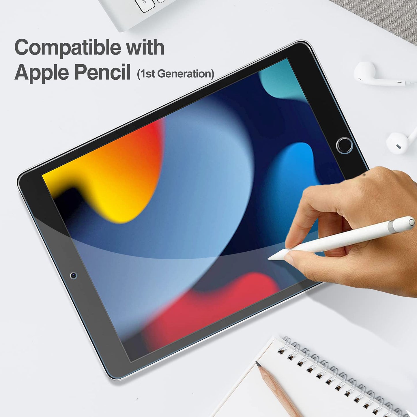ProCase 2 Pack Screen Protector for iPad 9th 8th 7th Generation 10.2 Inch (2021/2020/2019), Tempered Glass Film for A2602 A2603 A2270 A2197 -Clear