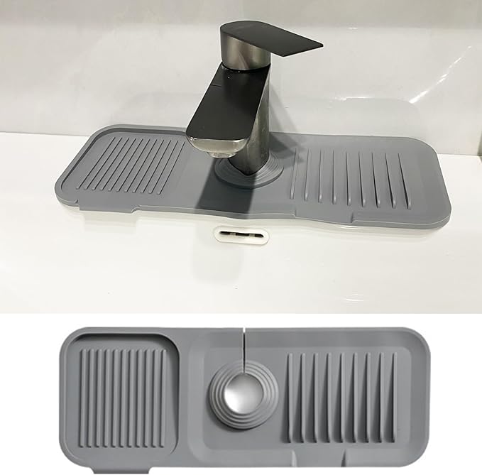 Kitchen Sink Splash Guard, Silicone Faucet Handle Drip Catcher Tray, Fit