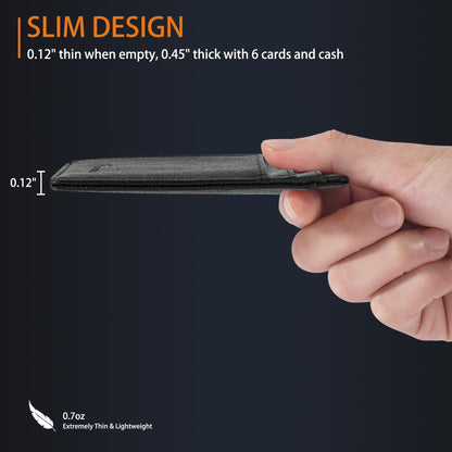 Travelambo Front Pocket Minimalist Leather Slim Wallet RFID Blocking Medium Size(Cross Black)