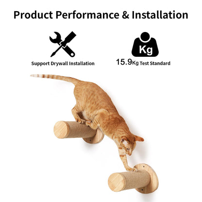 FUKUMARU Cat Wall Furniture, Cat Climbing Step 30cm Wall Mounted with Jute Scratches,Natural Rubber Wood Material, for Most Medium and Large Cats, Pack of 2