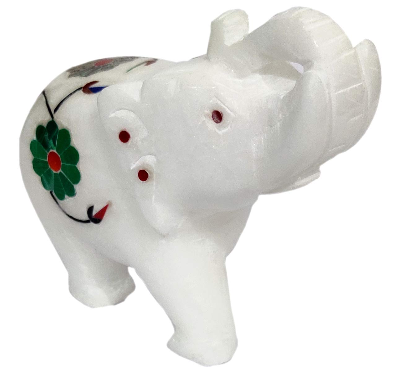 Purpledip Marble Statue 'Elegant Elephant': Gemstone Inlay Collectible Showpiece Gift (12106)